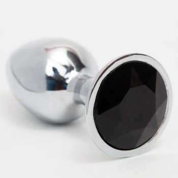 Анальная пробка металл 3,4х8,2 серебро черный страз 47022-1MM