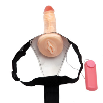 Страпон с вибрацией, мошонкой и мини вагиной 47034-MM