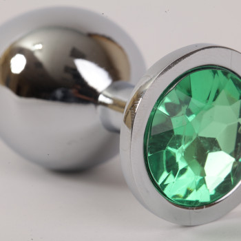 Анальная пробка серебряная с зеленым кристаллом 3,4х8,2 47046-1-MM