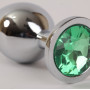 Анальная пробка серебряная с зеленым кристаллом 3,4х8,2 47046-1-MM