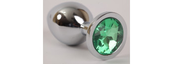 Анальная пробка серебряная с зеленым кристаллом 9,5х4см 47046-2-MM