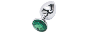 Анальная пробка серебряная с зеленым кристаллом S 2,8 х 7,6 47046-MM