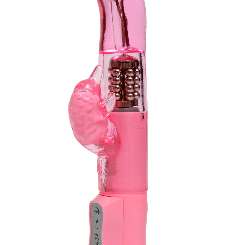 Виброкомпбютер розовый с изогнутой головкой и двухсторонней ротацией 47049-1MM