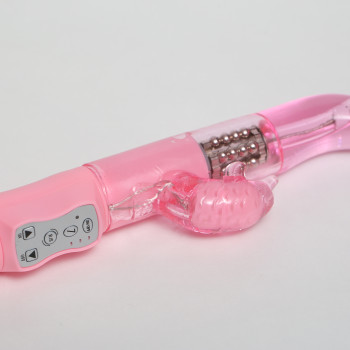 Виброкомпбютер розовый с изогнутой головкой и двухсторонней ротацией 47049-1MM