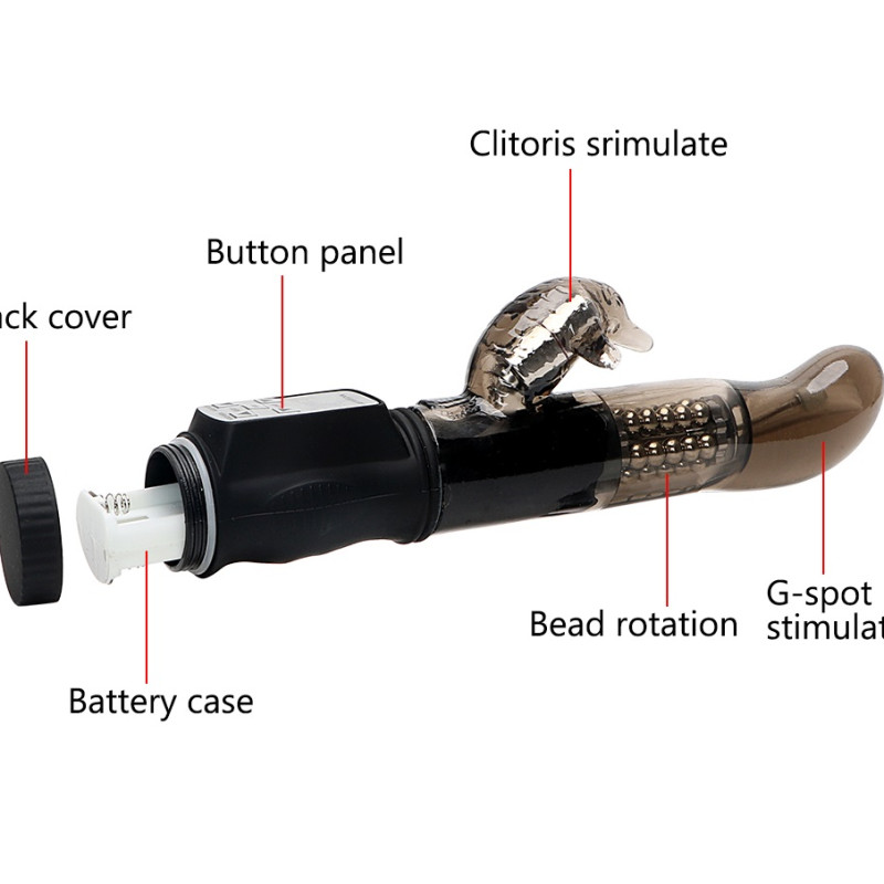 Виброкомпьютер черный с изогнутой головкой и двухсторонней ротацией 47049-MM