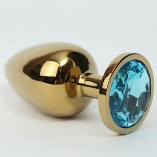 Анальная пробка металл 3,4х8,2 золото голубой страз 47057-1MM
