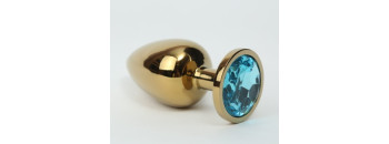 Анальная пробка металл 3,4х8,2 золото голубой страз 47057-1MM