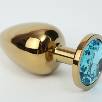 Анальная пробка металл 4х9,5 золото голубой страз 47057-2MM