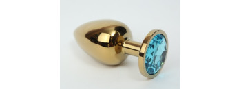 Анальная пробка металл 4х9,5 золото голубой страз 47057-2MM