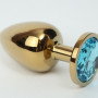 Анальная пробка металл 4х9,5 золото голубой страз 47057-2MM