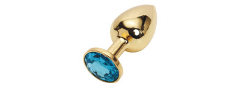 Анальная пробка золотая с голубым кристаллом S 2,8 х 7,6 47057-MM