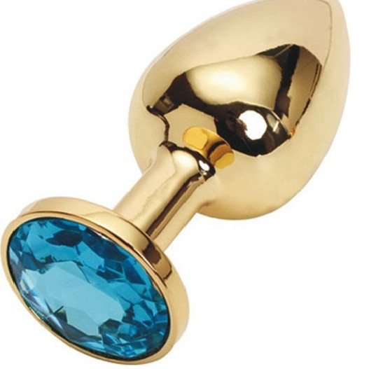Анальная пробка золотая с голубым кристаллом S 2,8 х 7,6 47057-MM