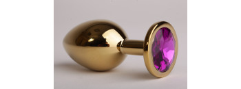Анальная пробка золотая с фиолетовым кристаллом 3,4х8,2 47058-1-MM