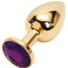 Анальная пробка золотая с фиолетовым кристаллом S 2,8 х 7,6 47058-MM