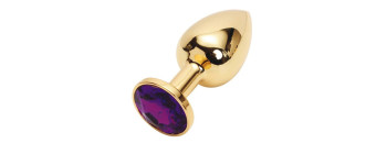 Анальная пробка золотая с фиолетовым кристаллом S 2,8 х 7,6 47058-MM