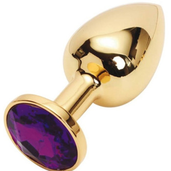 Анальная пробка золотая с фиолетовым кристаллом S 2,8 х 7,6 47058-MM