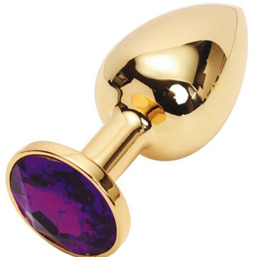 Анальная пробка золотая с фиолетовым кристаллом S 2,8 х 7,6 47058-MM