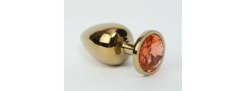 Анальная пробка металл 3,4х8,2 золото желтый страз 47059-1MM