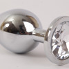 Анальная пробка серебряная с прозрачным кристаллом M 3,4х8,2 47064-1-MM