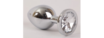 Анальная пробка серебряная с прозрачным кристаллом M 3,4х8,2 47064-1-MM