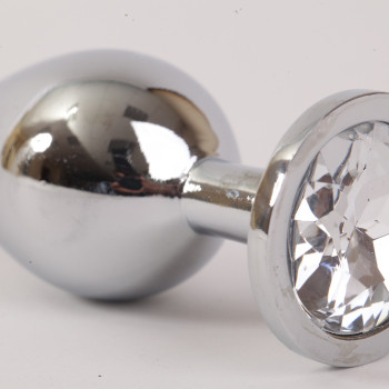 Анальная пробка серебряная с прозрачным кристаллом M 3,4х8,2 47064-1-MM