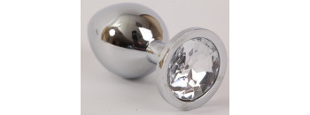 Анальная пробка серебряная с прозрачным кристаллом L 9,5х4см 47064-2-MM