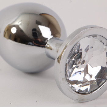 Анальная пробка серебряная с прозрачным кристаллом L 9,5х4см 47064-2-MM