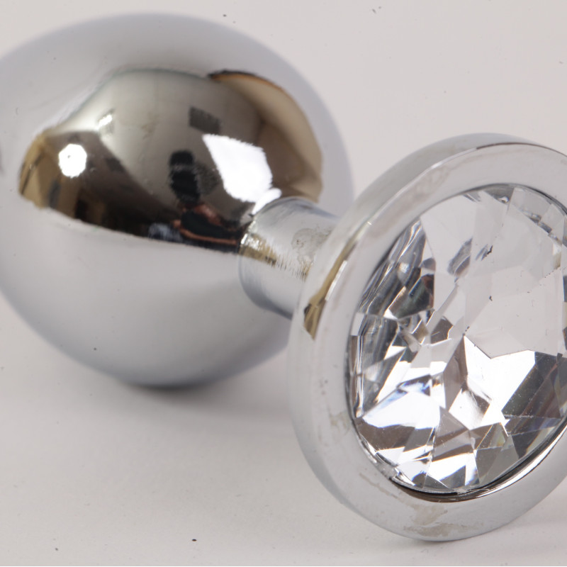 Анальная пробка серебряная с прозрачным кристаллом L 9,5х4см 47064-2-MM