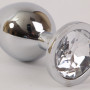 Анальная пробка серебряная с прозрачным кристаллом L 9,5х4см 47064-2-MM