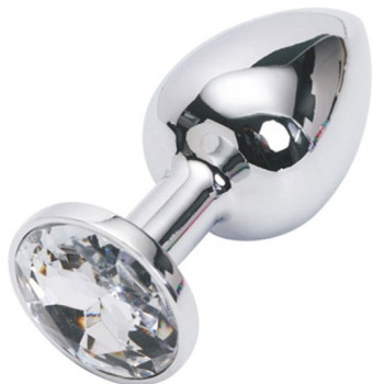 Анальная пробка серебряная с прозрачным кристаллом S 2,8 х 7,6 47064-MM