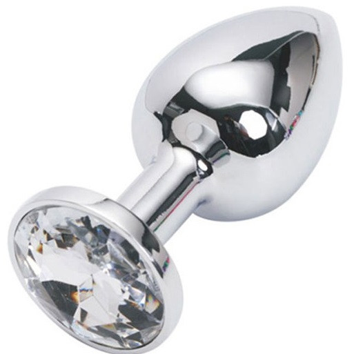 Анальная пробка серебряная с прозрачным кристаллом S 2,8 х 7,6 47064-MM