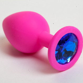 Пробка силиконовая розовая с синим кристаллом 9,5х4см 47082-2MM