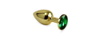 Анальная пробка золотая с зеленым кристаллом S 2,8 х 7,6 47098-MM