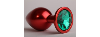 Анальная пробка 8,2 х 3,5см красная с зеленым стразом  47108-1-MM