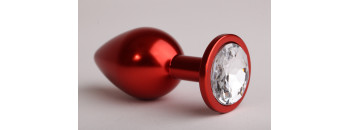 Анальная пробка 8,2 х 3,5см красная с прозрачным стразом  47108-2-MM