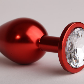 Анальная пробка 8,2 х 3,5см красная с прозрачным стразом  47108-2-MM