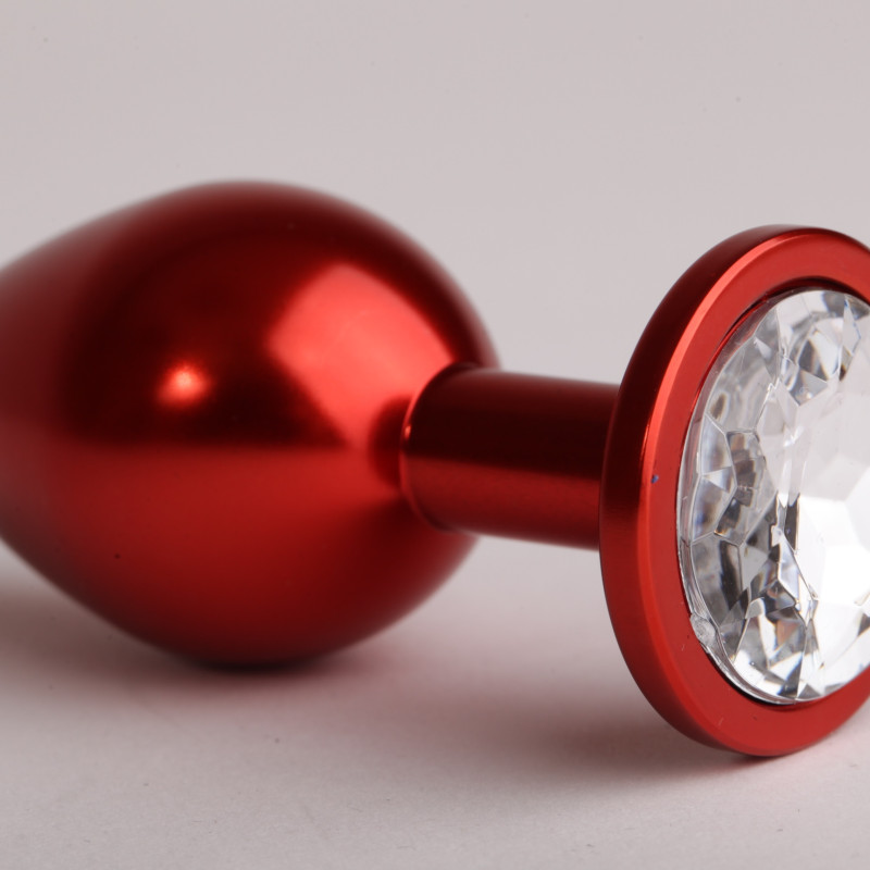 Анальная пробка 8,2 х 3,5см красная с прозрачным стразом  47108-2-MM