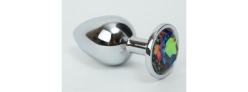 Анальная пробка серебро с радужным стразом 3,4х8,2  47112-1ММ