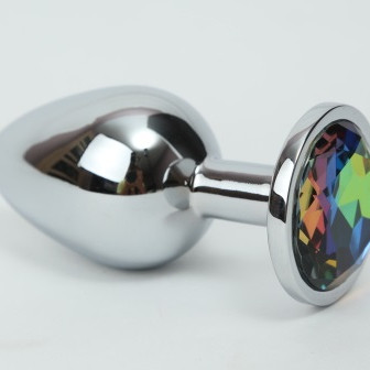 Анальная пробка серебро с радужным стразом 4х9,5  47112-2ММ