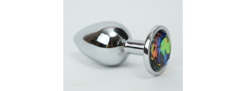 Анальная пробка серебро с радужным стразом 4х9,5  47112-2ММ