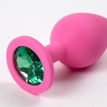 Пробка силиконовая розовая с зеленым стразом 9,5х4см 47113-2-MM
