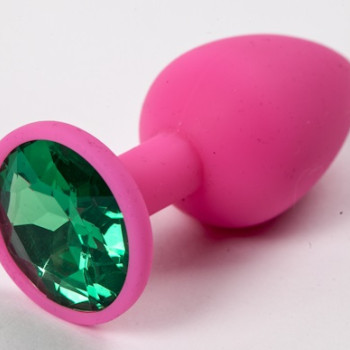 Пробка силиконовая розовая с зеленым стразом 7,1 х 2,8 см 47113-MM
