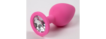 Пробка силиконовая розовая с прозрачным стразом 9,5х4см 47118-2-MM
