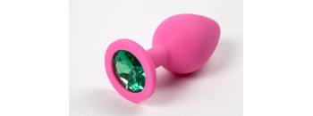Пробка силиконовая розовая с зеленым стразом 8,2 х 3,5 см 47128-MM