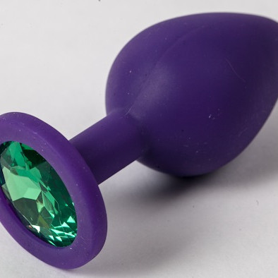 Пробка силиконовая фиолетовая с зеленым стразом 8,2 х 3,5 см 47131-MM