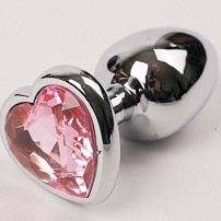 Пробка металл большая с сердечком светло-розовый страз 9х4см 47140-2MM