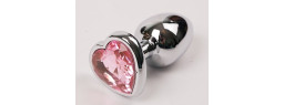 Пробка металл большая с сердечком светло-розовый страз 9х4см 47140-2MM