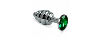 Анальная пробка фигурная с зеленым стразом 7,3 х 2,9 см 47144-MM