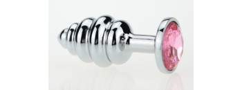 Анальная пробка фигурная с розовым стразом 7,3 х 2,9 см 47149-MM