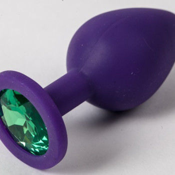 Пробка силиконовая фиолетовая с зеленым стразом 9,5х4см 47156-1-MM